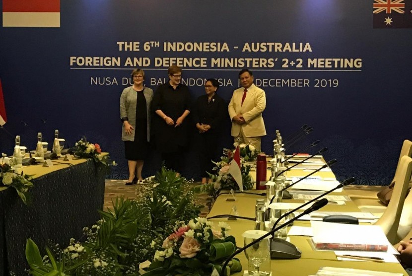 Pertemuan Ke-6 antara Menteri Luar Negeri (Menlu) RI Retno Marsudi, Menlu Australia Marise Payne dan Menteri Pertahanan (Menhan) RI Prabowo Subianto dan Menhan Australia Linda Reynolds dalam 2+2 Meeting, BNDCC, Bali, Jumat (6/12).