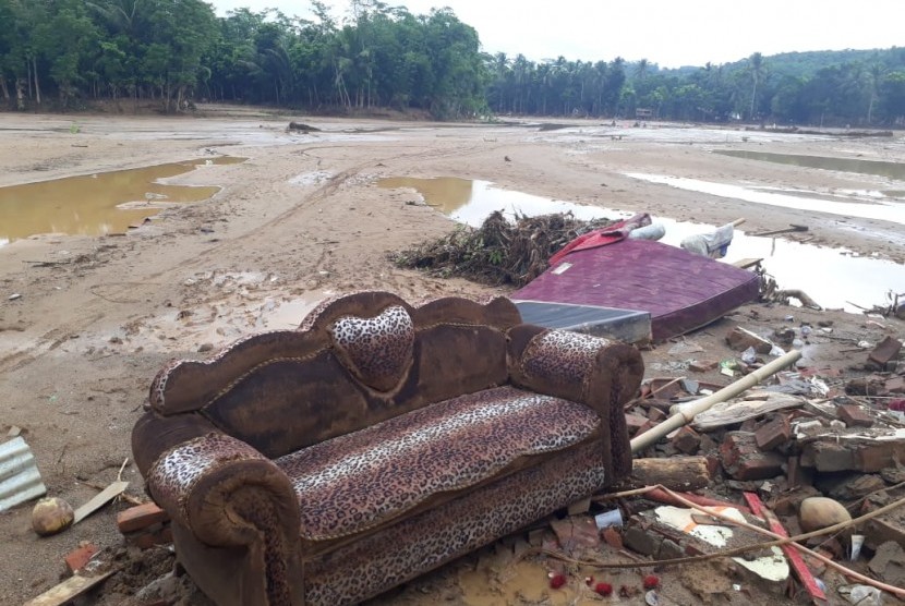 Kondisi Kampung Susukan Desa Bungurmekar, Lebak, Banten, pada Kamis (9/1), usai diterjang banjir bandang 1 Januari lalu.