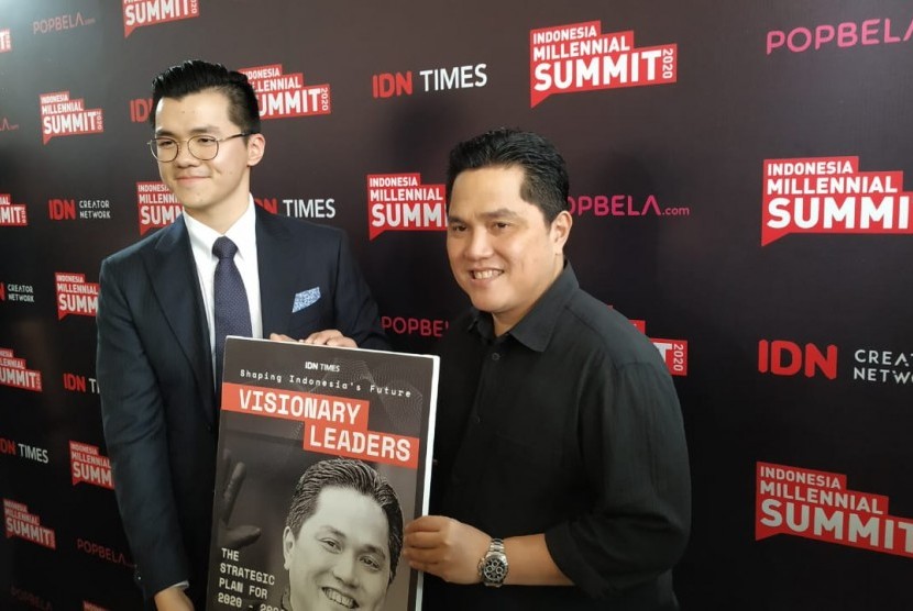 Menteri BUMN Erick Thohir dalam Indonesia Millenial Summit 2020 di Jakarta, Jumat (17/1). 