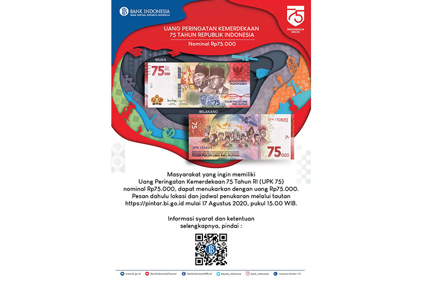 Serba serbi uang kertas nominal Rp 75 ribu sebagai Uang Peringatan Kemerdekaan Republik Indonesia ke-75 tahun yang diluncurkan bertepatan pada 17 Agustus 2020.