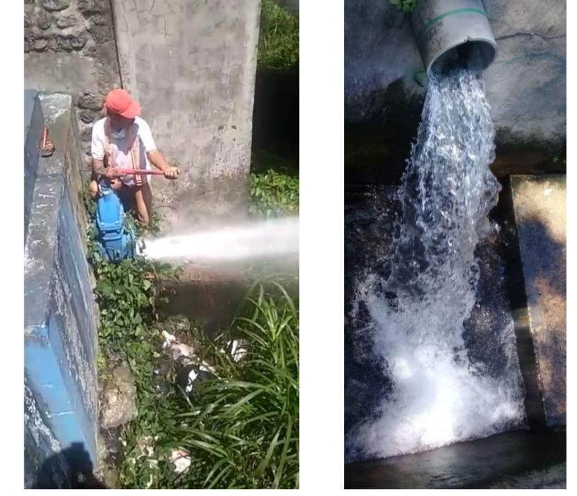 Tim PDAM Kota Malang melakukan pengurasan air di Reservoir Mojolangu dan Pompa Wendit III, Kamis (12/11).
