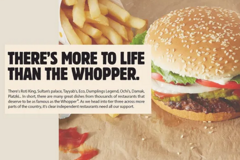 Burger King Inggris membuka kesempatan bagi restoran lokal untuk mempromosikan makanannya lewat akun Instagram resmi Burger King.