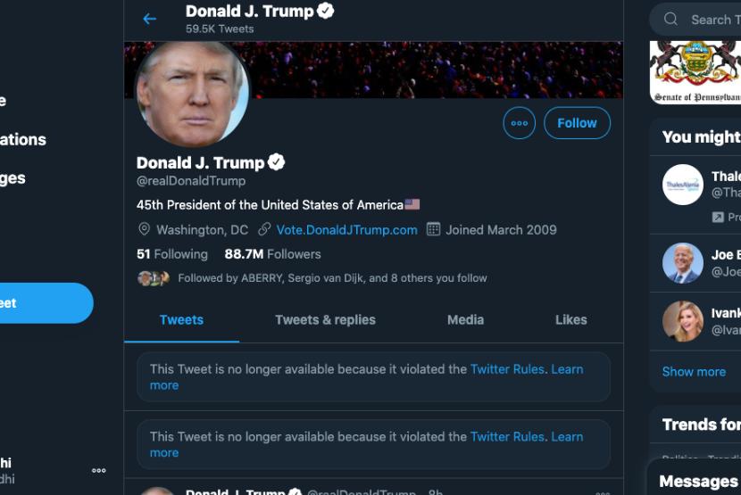 Akun twitter Presiden Amerika Donald Trump diblokir.