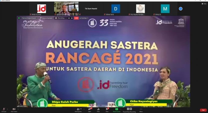 Yayasan Kebudayaan Rancagé mengumumkan 6 Sastrawan pemenang Penghargaan Anugerah Sastera Rancagé ke 33, yang kali pertama diselenggarakan secara daring dikantor Melsa.net Bandung pada Minggu, 31 Januari 2021. 