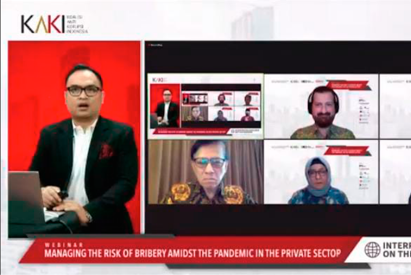 Kegiatan webinar KAKI dengan tema,  “Managing the Risk of Bribery Amidst the Pandemic in the Private Sector”, Selasa (31/8).