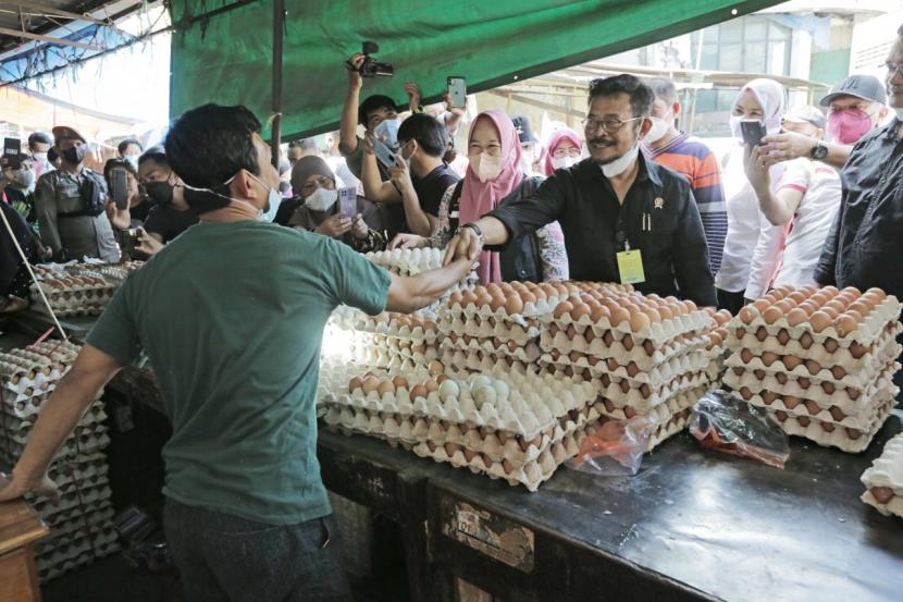 Menteri Pertanian Syahrul Yasin Limpo (Mentan SYL) melakukan inspeksi mendadak di Pasar Terong dan Pasar Pabaeng-baeng, Makassar. Mentan memastikan ketersediaan 12 bahan pangan pokok penting aman sampai Lebaran. Ilustrasi.