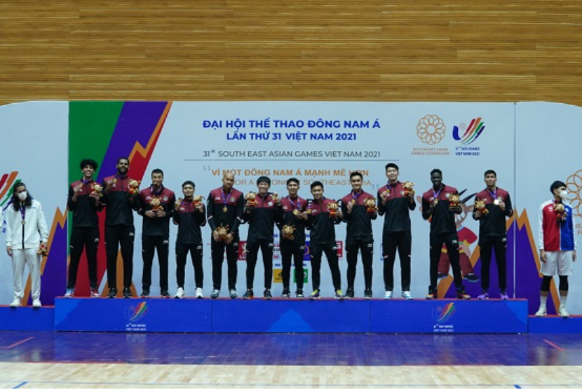Timnas basket Indonesia meraih emas SEA Games Vietnam.