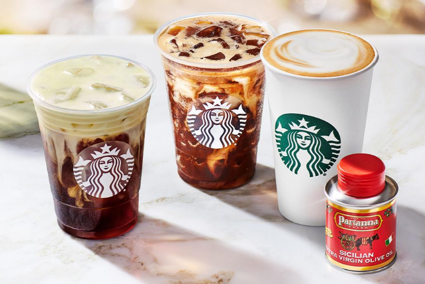 Tiga varian Oleato, minuman kopi Starbucks yang diberi tetesan minyak zaitun.