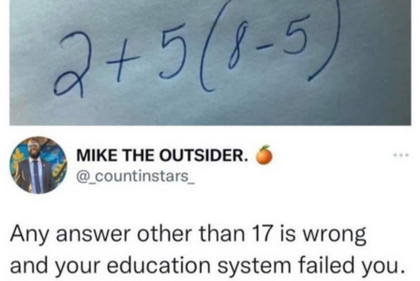 Akun Twitter Mike The Outsider memberikan soal matematika sederhana yang dijawab beragam oleh warganet.