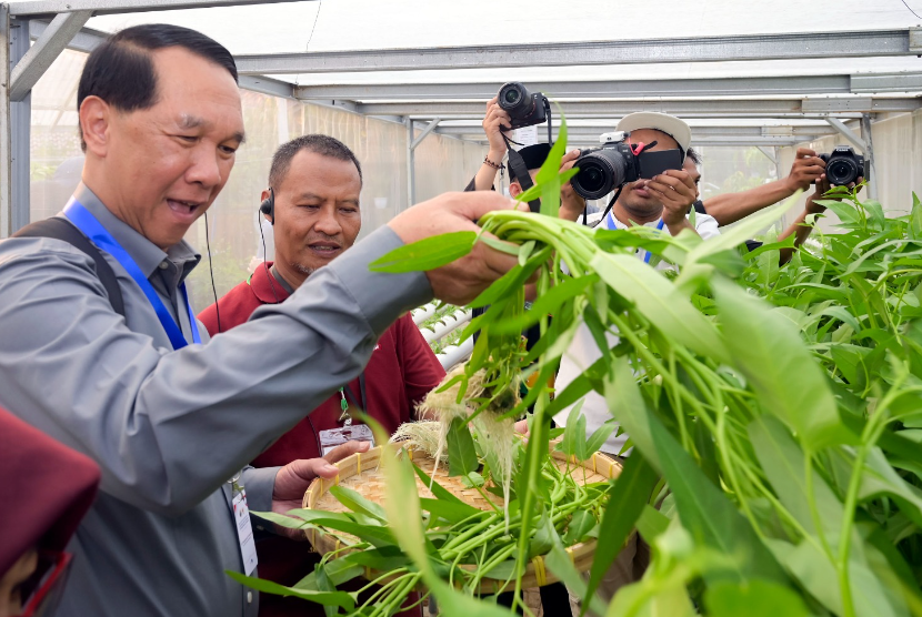 Delegasi pemerintah Laos mendapat pelajaran dari kunjungannya ke Paguyuban Gerakan Pertanian (Pagertani) di Perumahan Depok Maharaja, RW 12, Kelurahan Rangkapan Jaya, Kecamatan Pancoran Mas, Kota Depok, Jawa Barat. 