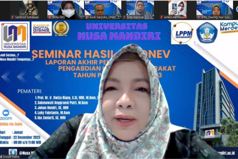LPPM (Lembaga Penelitian dan Pengabdian Masyarakat) Universitas Nusa Mandiri (UNM) sukses menyelenggarakan kegiatan Seminar Hasil dan Monev Laporan Akhir Hibah Penelitian dan Pengabdian Kepada Masyarakat Tahun Pelaksanaan 2023. 