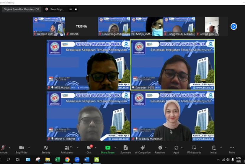 Universitas BSI (Bina Sarana Informatika) mengadakan kegiatan sosialisasi kebijakan tentang keinsinyuran pada Kamis (25/1/2024), seiring dengan Peraturan Pemerintah Republik Indonesia Nomor 25 Tahun 2019 tentang Pelaksanaan Undang-Undang Nomor 11 Tahun 2014 tentang Keinsinyuran. 
