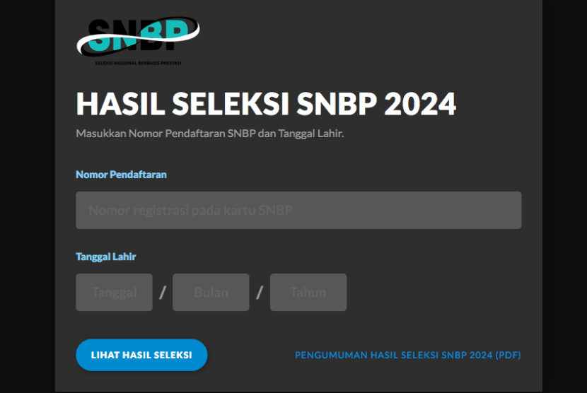 Tampilan laman resmi pengumuman SNBP Tahun 2024.