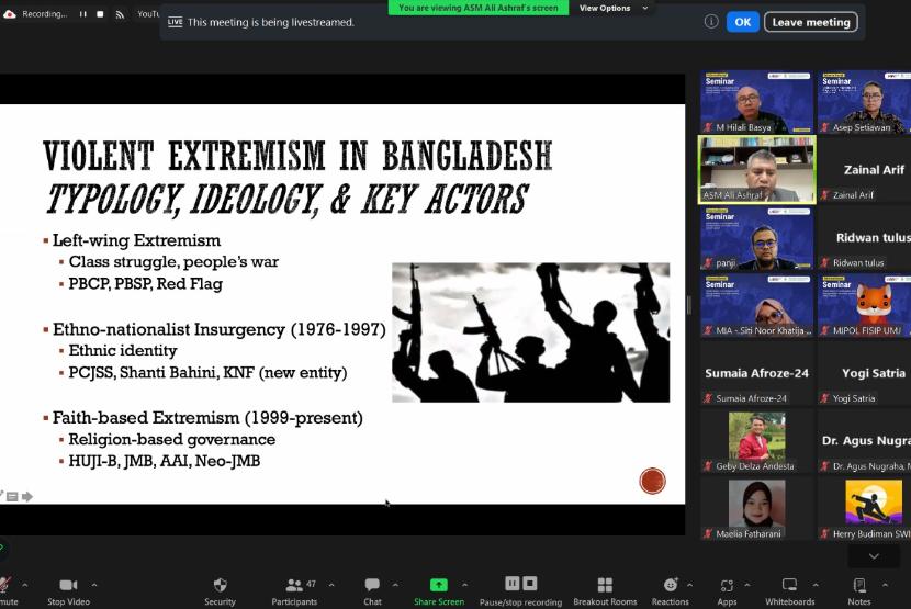 Seminar internasional Radicalism in Indonesia and Bangladesh: Sources, Actors, and Impact yang berlangsung secara virtual hari Senin (3/6/2024).