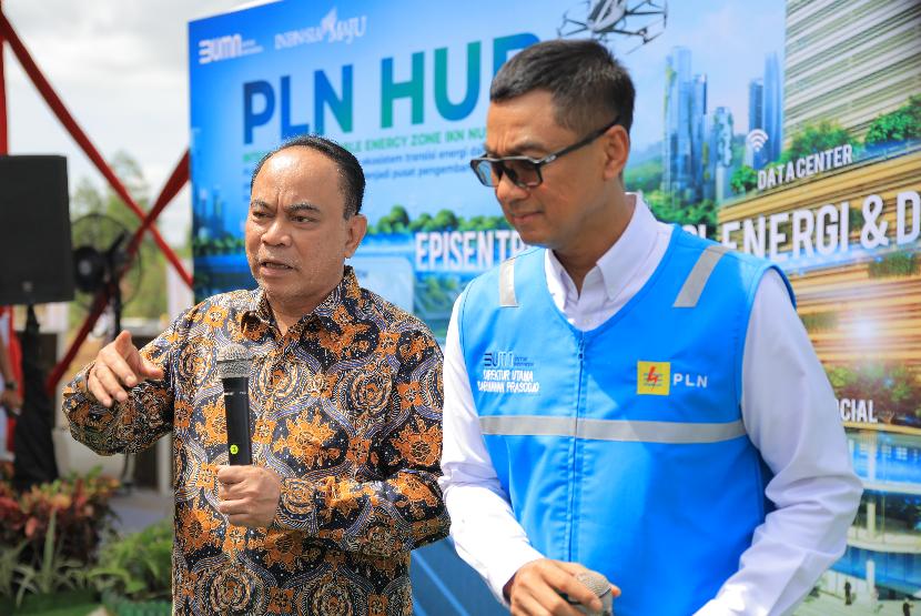Menteri Kominfo Budi Arie Setiadi saat media groundbreaking PLN Hub di Penajam Paser Utara, Rabu (5/6/2024).