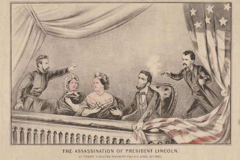 Ilustrasi penembakan Presiden AS Abraham Lincoln pada 1865.