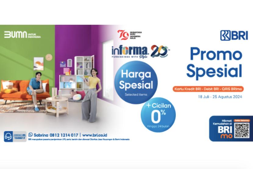 Di 2024 ini, Informa merayakan Hari Ulang Tahun ke-20 tahun dengan menghadirkan Anniversary Sale. Berkolaborasi dengan PT Bank Rakyat Indonesia Tbk (BRI), akan ada berbagai produk yang bisa dibeli dengan promo spesial untuk para pelanggan setia mereka.