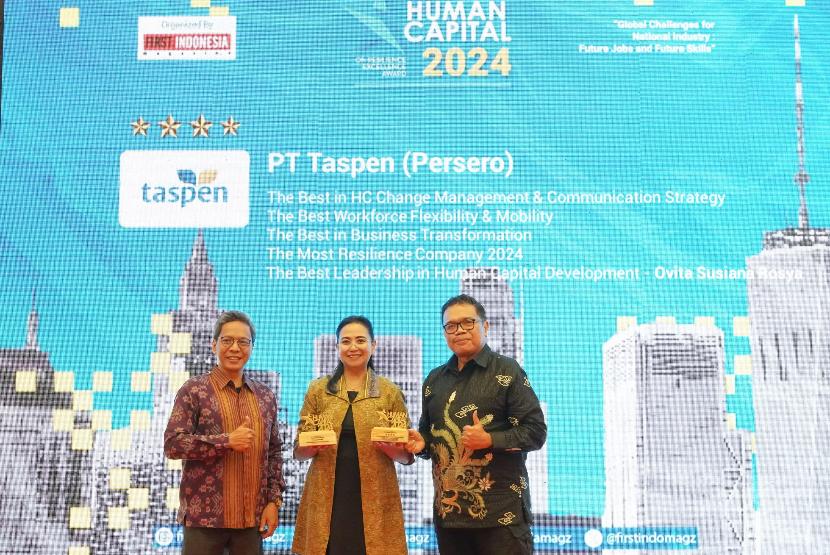 TASPEN berhasil meraih lima penghargaan dalam ajang Human Capital on Resilience Excellence Award (HCREA) 2024 yang diselenggarakan oleh First Indonesia Magazine di Sentral Cawang Hotel Indonesia, Jakarta. 