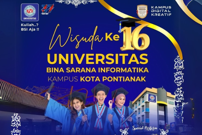 Wisuda ke-16 Universitas BSI (Bina Sarana Informatika) kampus Pontianak kali ini bakal jadi momen tak terlupakan! Para wisudawan akan disuguhkan penampilan spesial dari Zian (eks Zigaz) dan pertunjukan tarian tradisional yang eksotis.