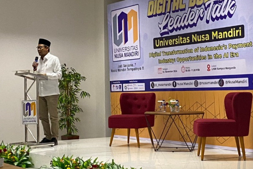 Digital Business Leader Talk di Universitas Nusa Mandiri (UNM) kampus Margonda dihadiri oleh Wakil Wali Kota Depok, Imam Budi Hartono pada Senin 18 November 2024.