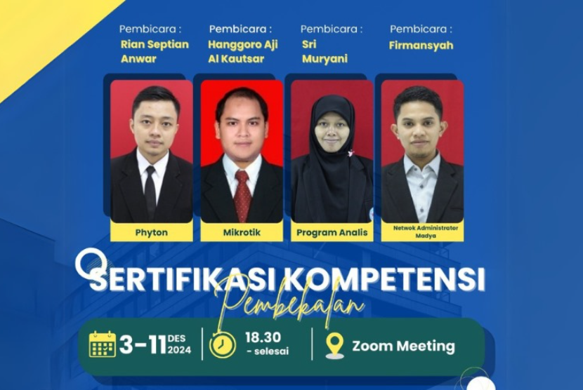 Program Studi (prodi) Teknologi Informasi Universitas Bina Sarana Informatika (UBSI) kembali mengadakan serangkaian Pembekalan Sertifikasi untuk mempersiapkan mahasiswa menghadapi sertifikasi resmi di berbagai bidang teknologi.