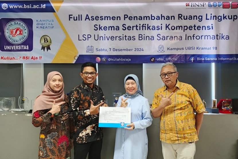 Lembaga Sertifikasi Profesi (LSP) Universitas BSI (Bina Sarana Informatika) baru saja mencapai tonggak penting dengan sukses melaksanakan Full Asesmen untuk penambahan ruang lingkup skema sertifikasi kompetensi.