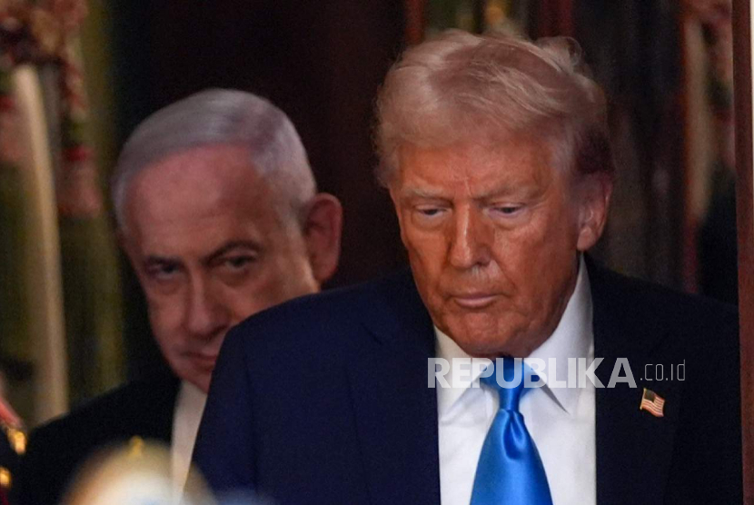 Presiden AS Donald Trump dan Perdana Menteri Israel Benjamin Netanyahu dalam pertemuan di Gedung Putih, Washington, Selasa, 4 Februari 2025.