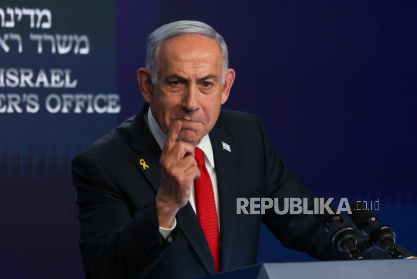 Perdana Menteri Israel Benjamin Netanyahu berpidato pada konferensi pers di Yerusalem, 21 Mei 2025.
