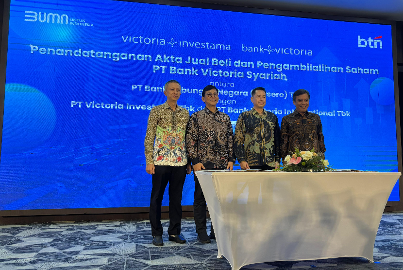 PT Bank Tabungan Negara (Persero) Tbk resmi mengakuisisi 100 persen saham PT Bank Victoria Syariah dari PT Bank Victoria International Tbk di Jakarta, Kamis (5/6/2025). 