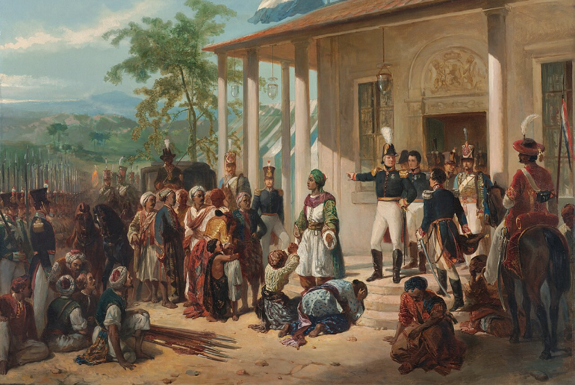 Lukisan Penyerahan Pangeran Diponegoro kepada Jenderal De Kock ole oleh Nicolaas Pieneman pada 1935.