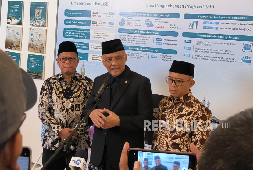 Kepala Badan Penyelenggara Haji (BP Haji) Mochammad Irfan Yusuf usai memberi sambutan pada pembukaan Rapat Kerja Nasional (Rakernas) Evaluasi Penyelenggaraan Ibadah Haji 1446 H/2025 M yang digelar Kementerian Agama di Tangerang, Senin malam (28/7/2025). 