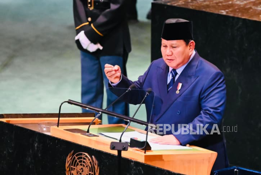 Presiden RI Jenderal (Purn) Prabowo Subianto berpidato pada Sidang Majelis Umum ke-80 Perserikatan Bangsa-Bangsa (PBB) di New York, Amerika Serikat, pada Selasa (23/9/2025) pagi waktu setempat.