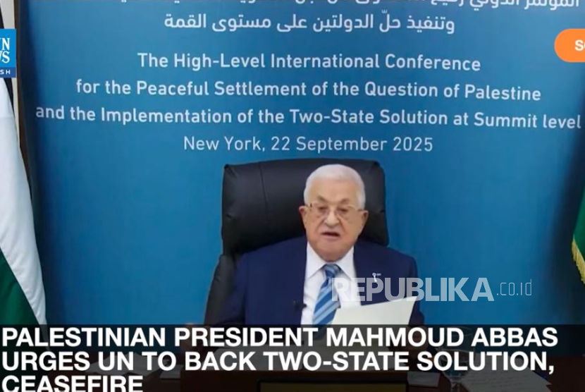 Presiden Palestina Mahmoud Abbas mendukung PBB menjalankan implementasi solusi dua negara.