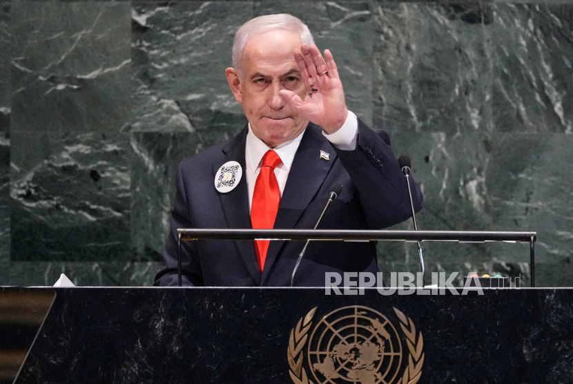 Perdana Menteri Israel Benjamin Netanyahu berpidato di sesi ke-80 Majelis Umum PBB, Jumat, 26 September 2025.