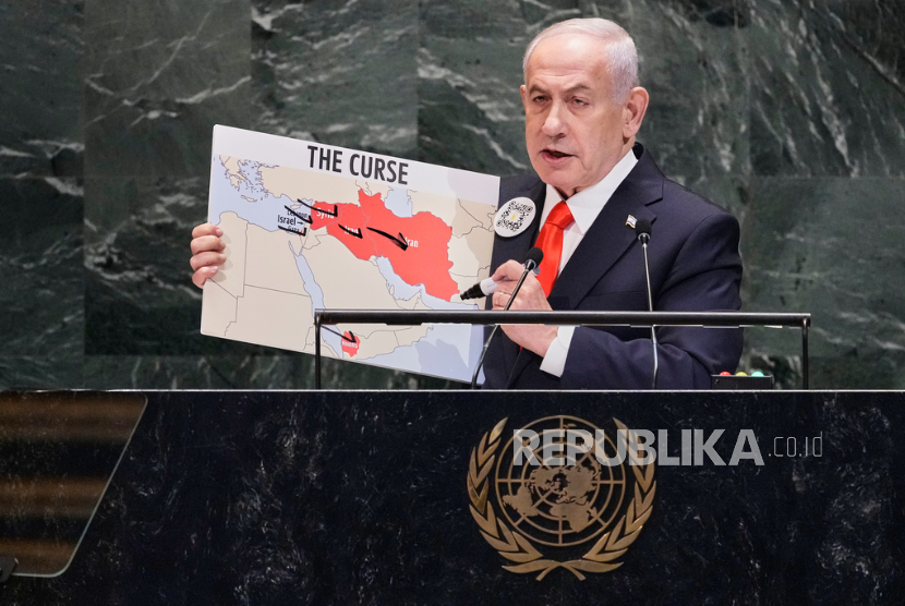 Perdana Menteri Israel Benjamin Netanyahu berpidato di sesi ke-80 Majelis Umum PBB, Jumat, 26 September 2025.