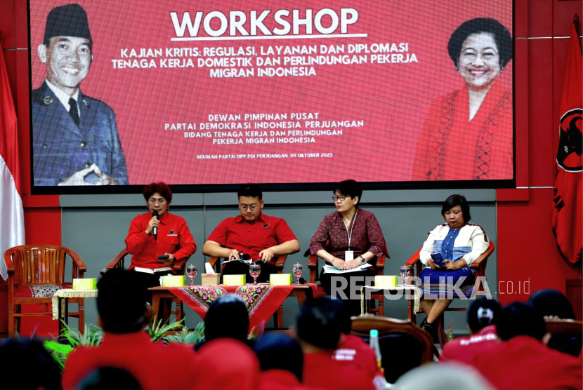 Workshop Ketenagakerjaan di Sekolah Partai PDIP, Lenteng Agung, Jakarta Selatan, Kamis (9/10/2025).