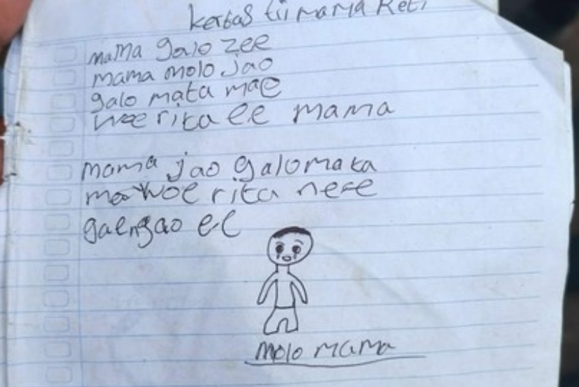 Surat yang ditinggalkan YBS di lokasi kejadian di Desa Batajawa, Kabupaten Ngada, NTT.