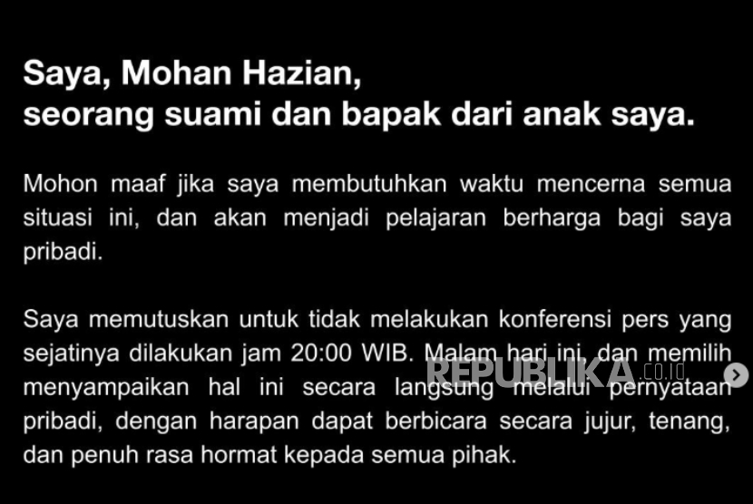 Pernyataan tertulis Mohan hazian atas kasus dugaan pelecehan seksual yang menyeret namanya.
