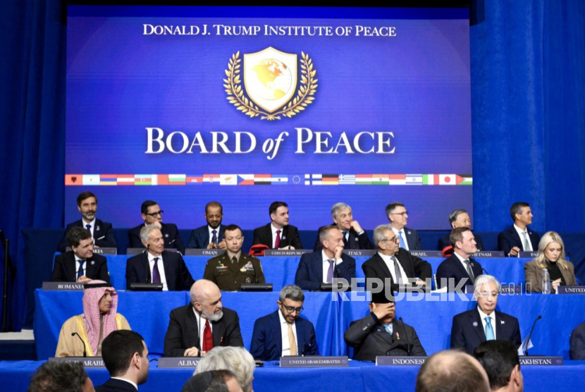 Para pimpinan negara anggota menghadiri pertemuan Dewan Perdamaian di Institut Perdamaian AS di Washington, AS, 19 Februari 2026. 