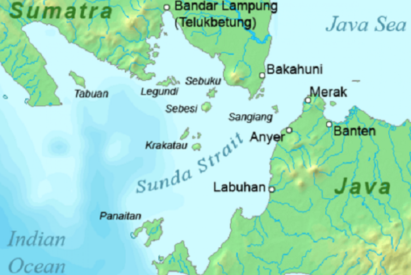 A bridge will connect Java island with Sumatra, while some foreign investors from China, Japan, and US show their  interests to involve in the project (map of Sunda Strait)  