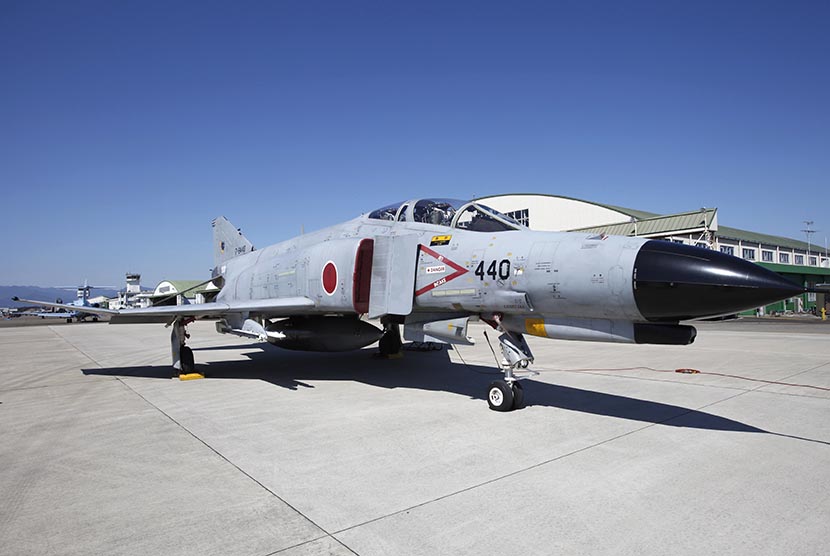  A F-4 jet fighter parks at Japan Air Self-Defense Force's Nyutabaru air base in Shintomi town, Miyazaki prefecture, Japan.