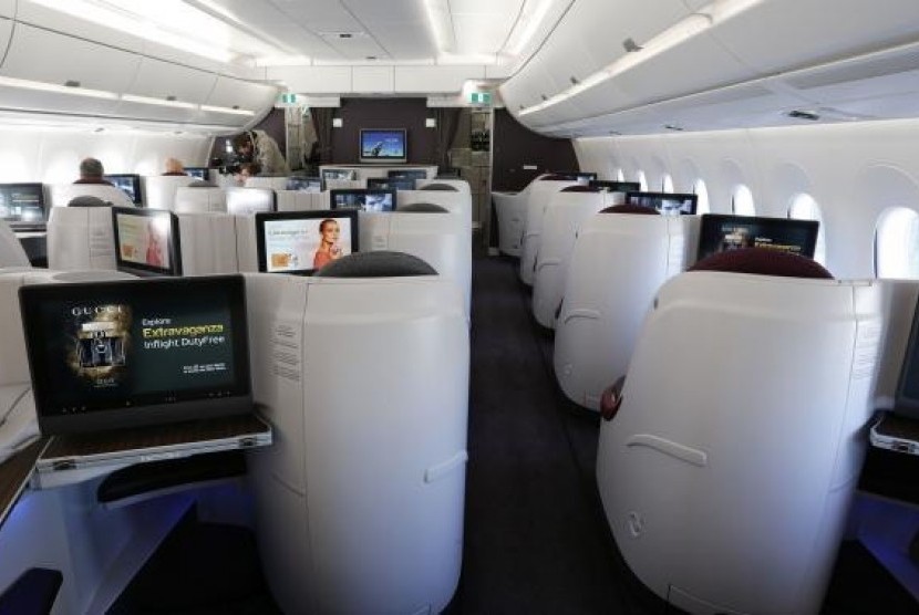 A general view is seen inside an Airbus A350 XWB during the first delivery of this new passenger jet to Qatar Airways in Toulouse, southwestern France, Decemb
