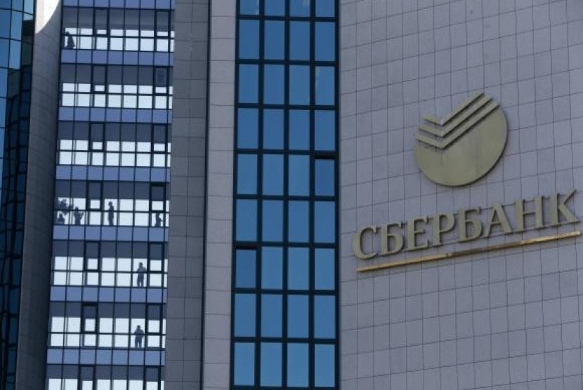 Kantor pusat bank terbesar Rusia, Sberbank, di Moskow