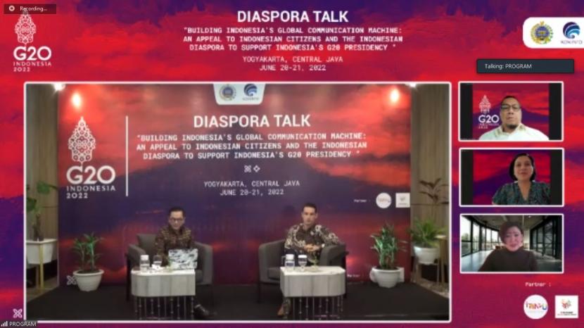 Acara Diaspora Talk yang diselenggarakan secara hybrid di Yogyakarta, Selasa (21/6). Diaspora Indonesia di luar negeri mengemban tugas diplomasi menggaungkan G20.