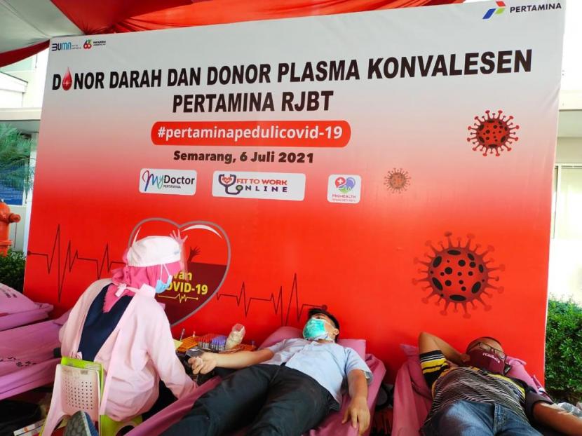 Acara donor darah dan donor konvalesen diselenggarakan, pada Selasa (6/7), di kantor Pertamina Pemasaran Regional Jawa Bagian Tengah.