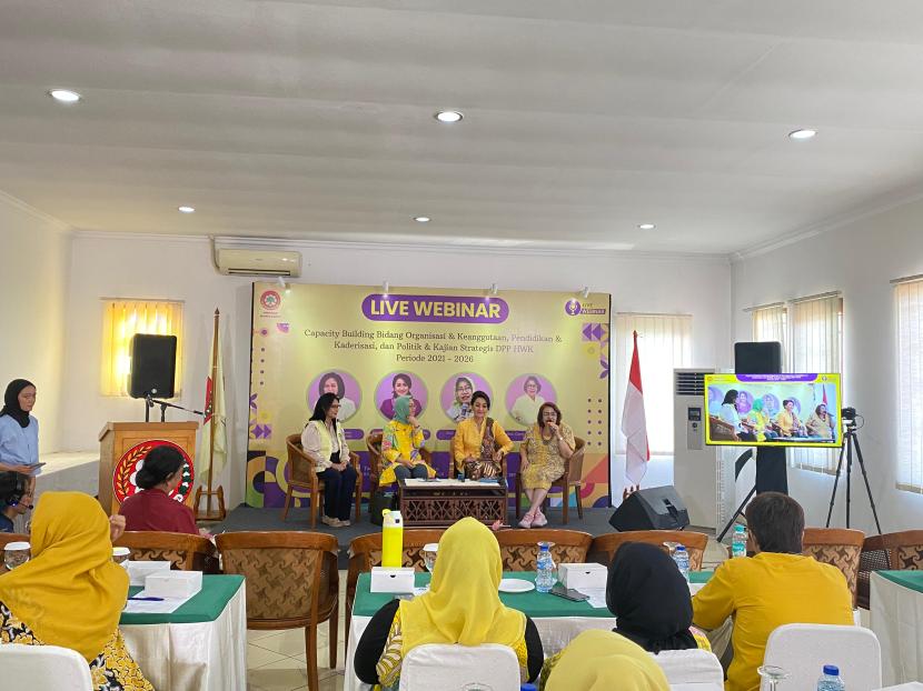 Acara peningkatan kapasitas Perempuan sebagai Agen Perubahan Dalam Meneguhkan Persatuan Nasional yang diselenggarakan Himpunan Wanita Karya (HWK) di Jakarta, Rabu (3/6/2024).