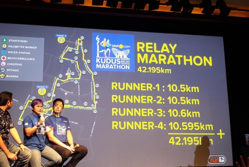 Acara temu media untuk penyelenggaran tiket.com Kudus Relay Marathon 2018 pada 21 Oktober 2018.