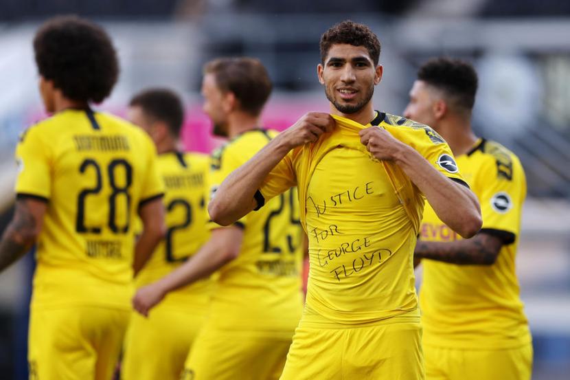 Achraf Hakimi mencetak satu gol ke gawang Paderborn pada laga Dortmund vs Paderborn, Senin dini hari.