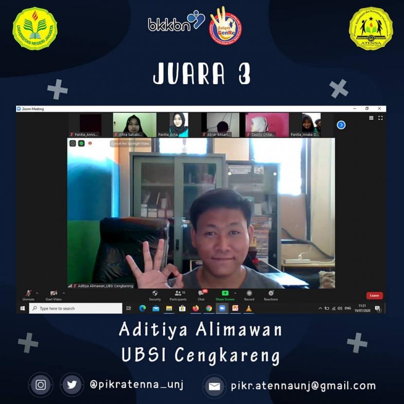 Aditiya Alimawan, mahasiswa Prodi Administrasi UBSI berhasil merebut juara ketiga  National Live Quiz Competition.