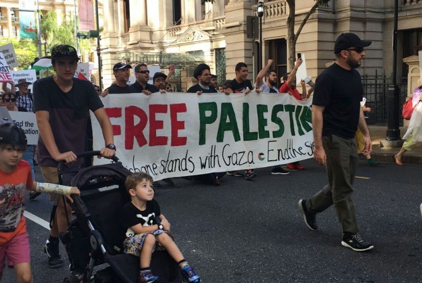 Aksi bela Palestina di Brisbane, Australia.